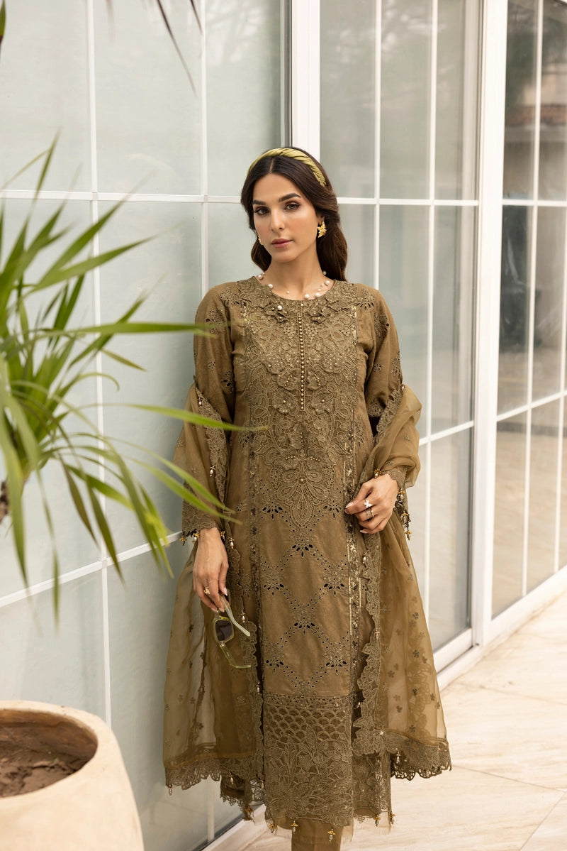 Ivana Luxe Chikan Embroidered 3 Piece Outfit With Net Dupatta AL1001