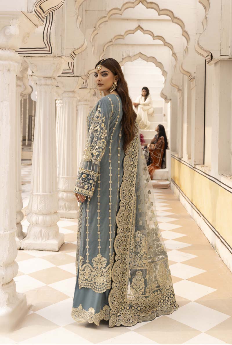 Imrozia Premium Inspired Embroidered 3 Piece Green Palazzo Wedding Outfit - Desi Posh