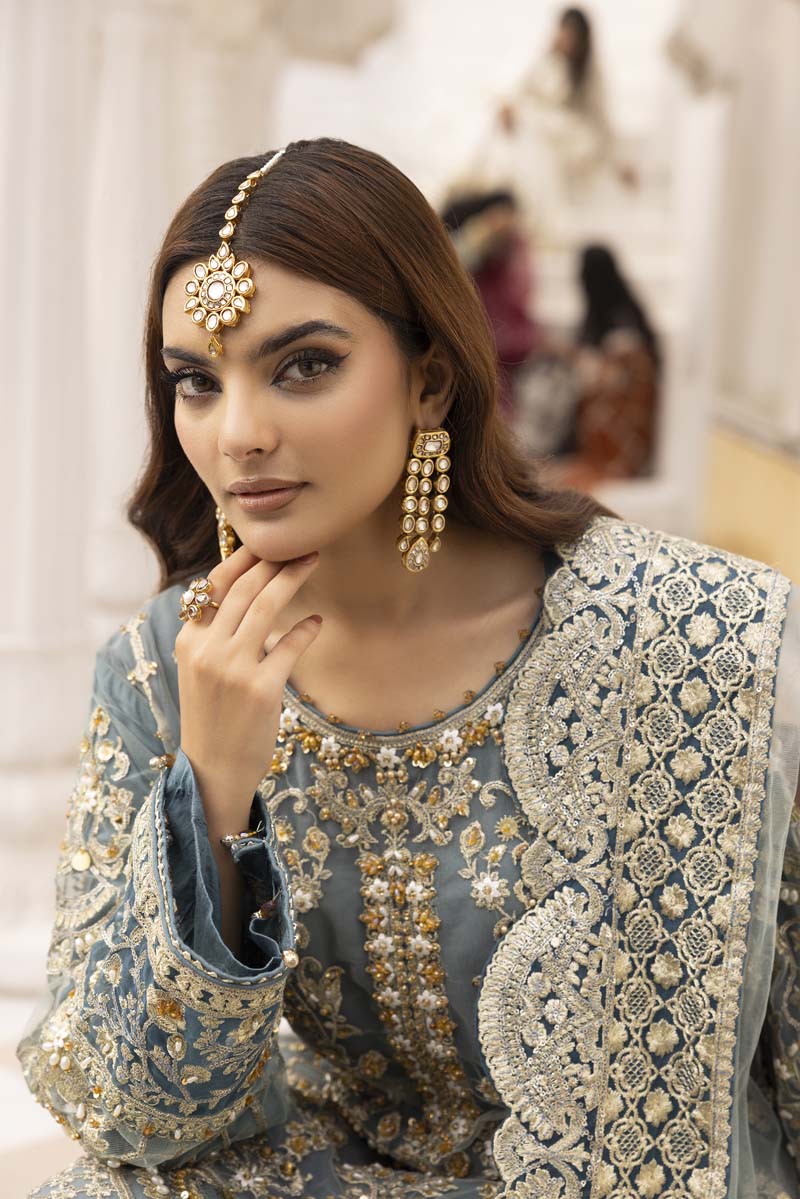 Imrozia Premium Inspired Embroidered 3 Piece Green Palazzo Wedding Outfit - Desi Posh
