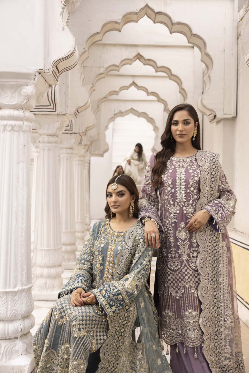 Imrozia Premium Inspired Embroidered 3 Piece Green Palazzo Wedding Outfit - Desi Posh