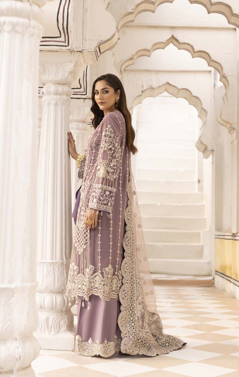 Imrozia Premium Inspired Embroidered 3 Piece Lilac Palazzo Wedding Outfit - Desi Posh