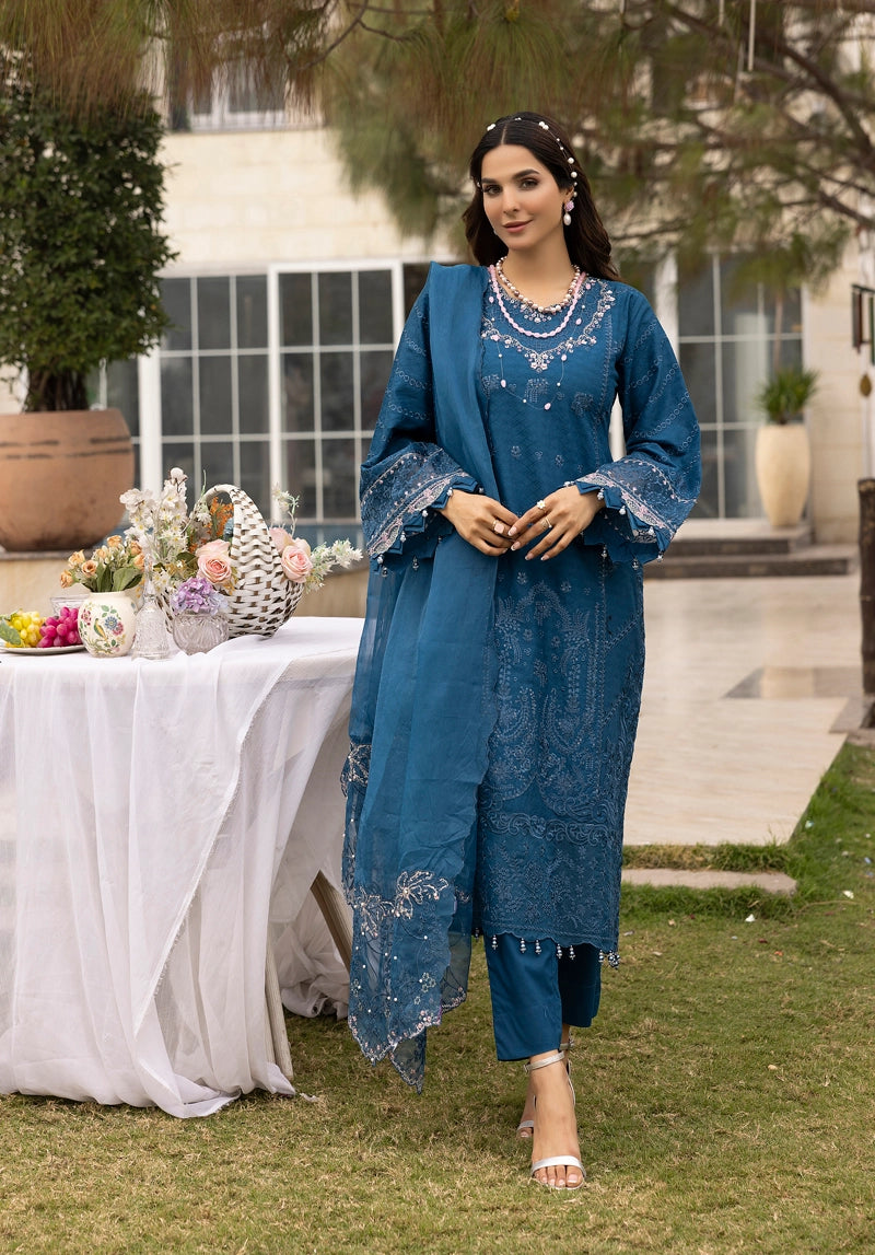 Ivana Luxe Chikan Embroidered 3 Piece Outfit With Net Dupatta AL1005 - Desi Posh