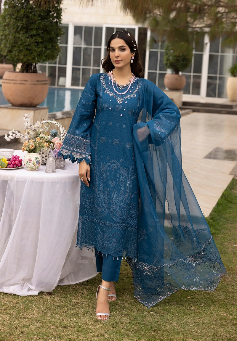 Ivana Luxe Chikan Embroidered 3 Piece Outfit With Net Dupatta AL1005 - Desi Posh