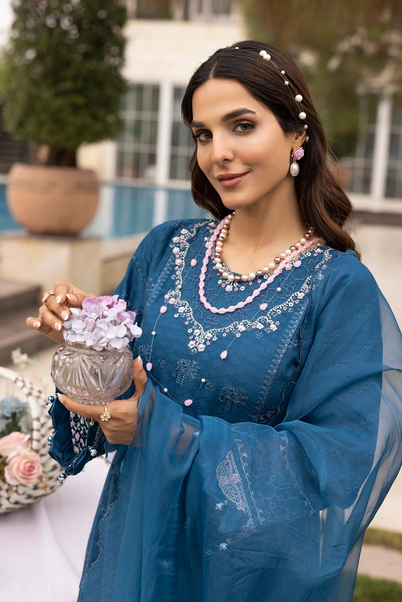 Ivana Luxe Chikan Embroidered 3 Piece Outfit With Net Dupatta AL1005 - Desi Posh
