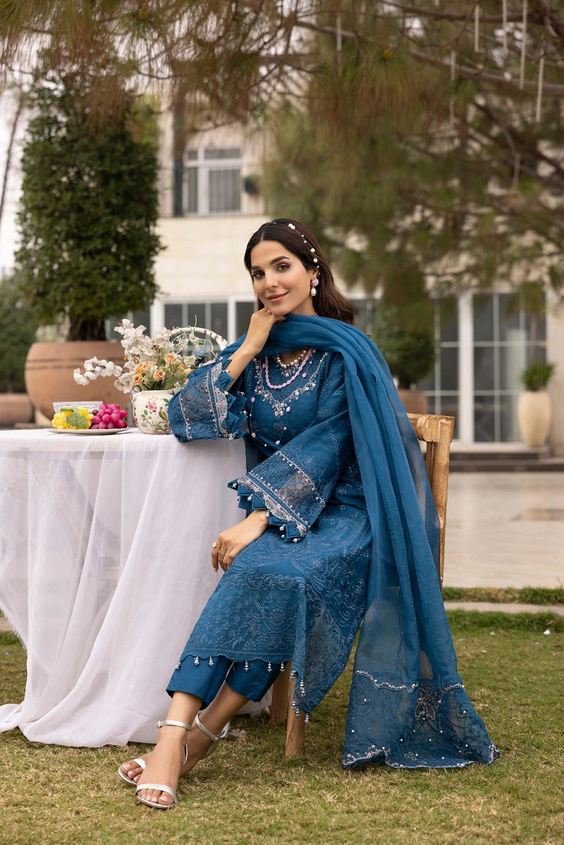 Ivana Luxe Chikan Embroidered 3 Piece Outfit With Net Dupatta AL1005 - Desi Posh