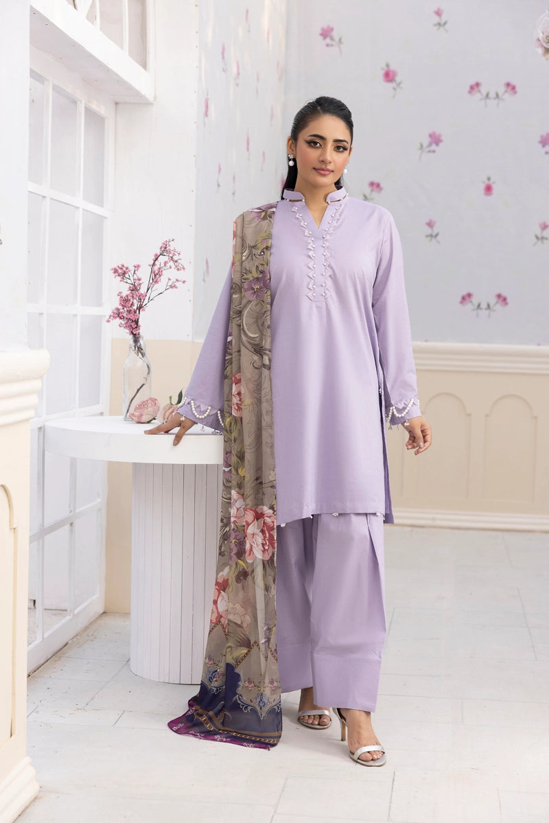 Nakhra 3 Piece Lilac Suit with Digital Print Silk Dupatta PPD2503