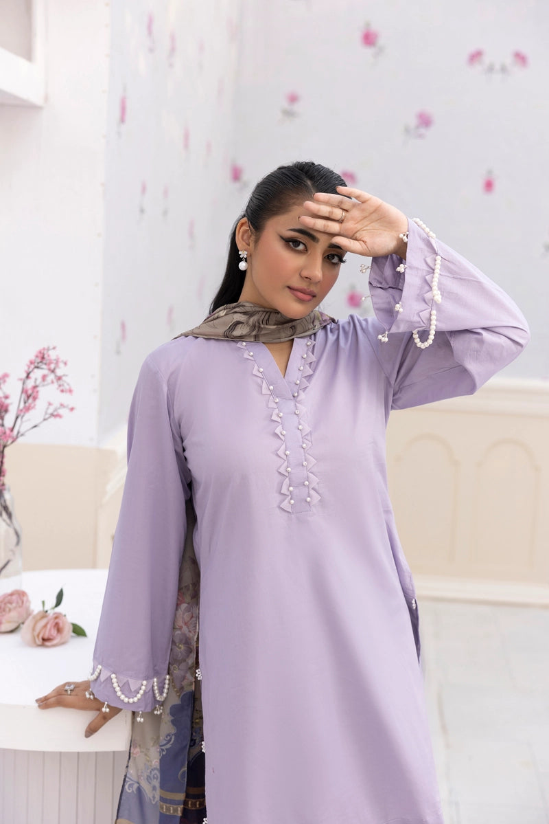 Nakhra 3 Piece Lilac Suit with Digital Print Silk Dupatta PPD2503