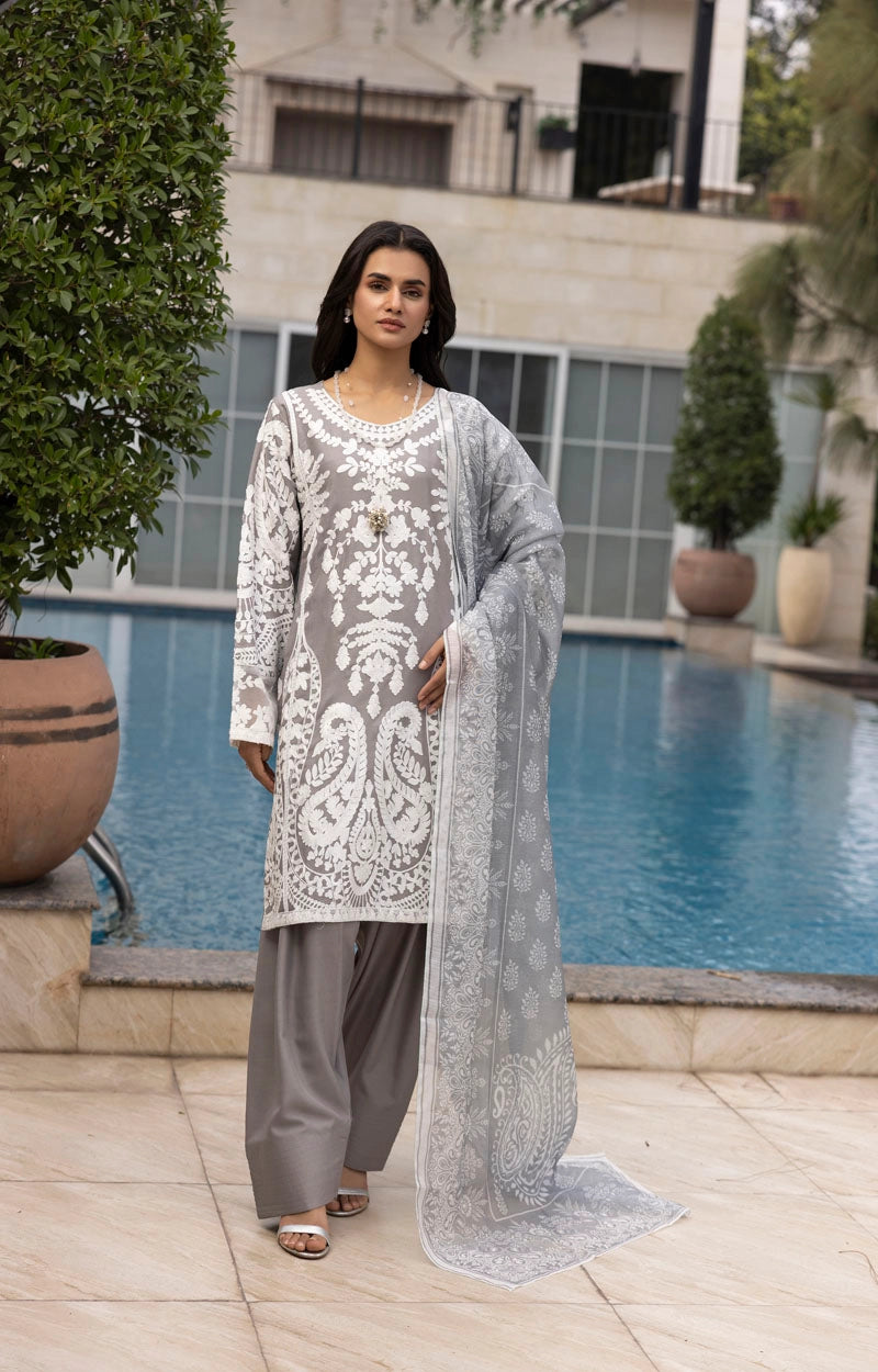 Jannat Farshi Salwar Ladies Linen Grey Embroidered Eid Outfit