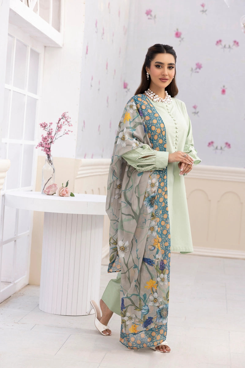 Nakhra 3 Piece Green Suit with Digital Print Silk Dupatta PPD2502
