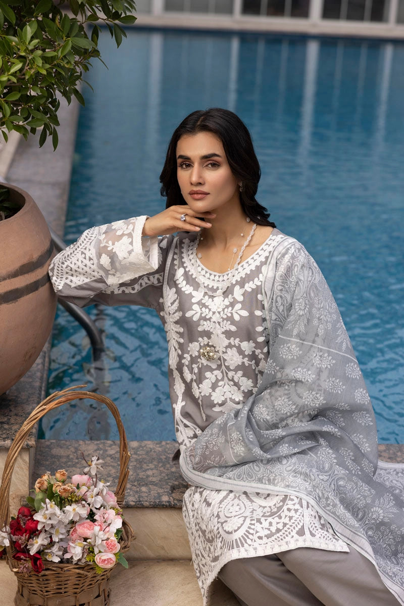 Jannat Farshi Salwar Ladies Linen Grey Embroidered Eid Outfit