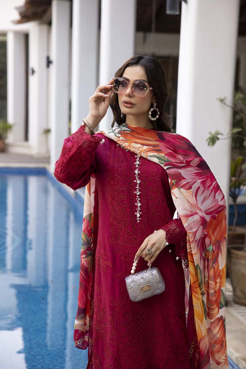 Ivana Luxury Maroon Chikan Kari Embroidered Desi Eid Outfit SIG03 - Desi Posh