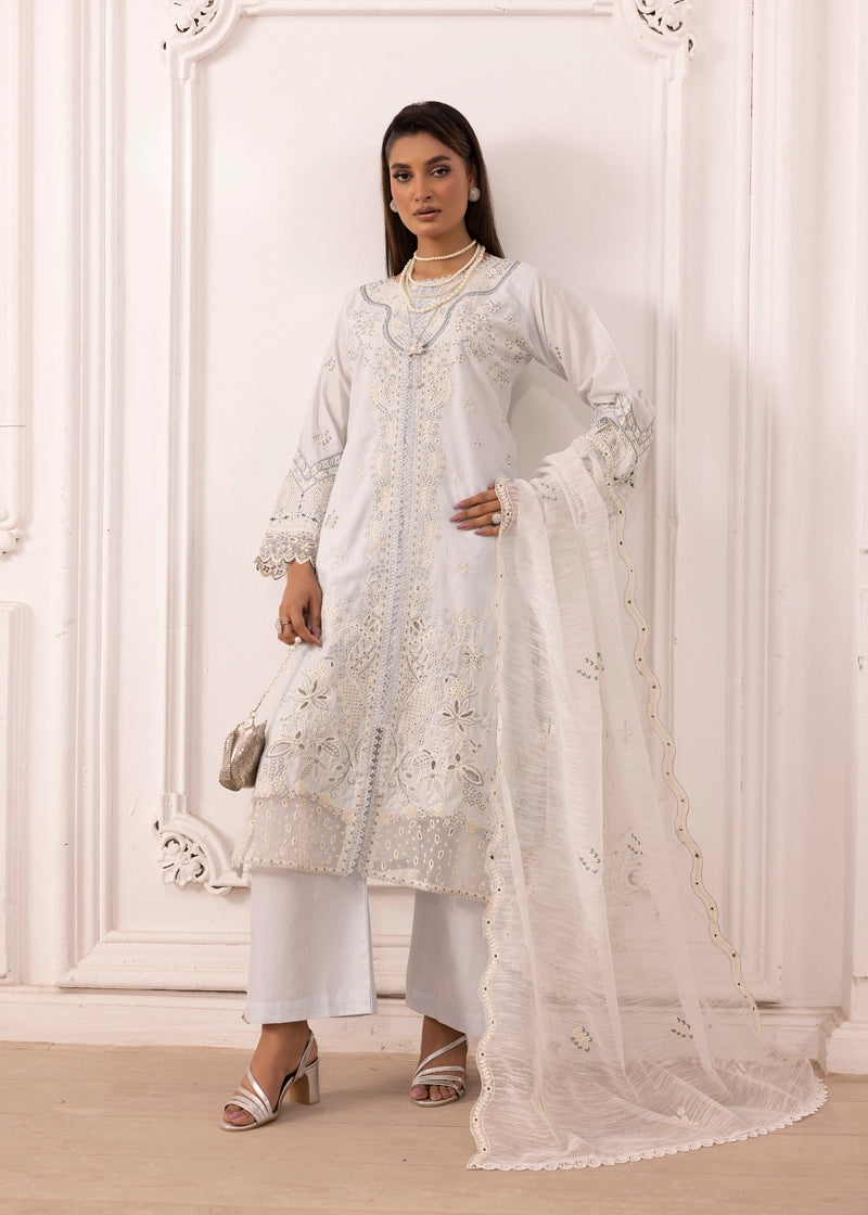 Qalamkar Sahil Inspired Eid Collection 3 Piece Outfit With Net Dupatta FK10 Mint - Desi Posh