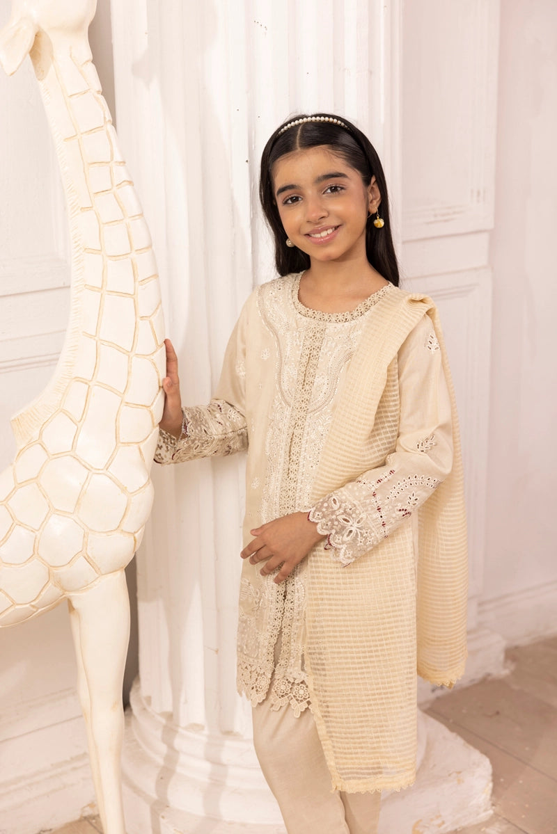 Qalamkar Sahil Inspired Mummy & Me Girls 3 Piece Outfit FK10 Cream