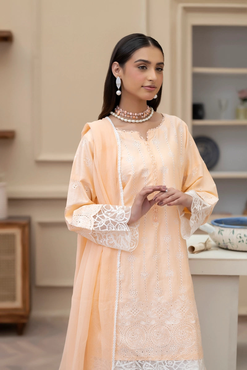 Simrans Mummy & Me Ladies Chikan Kari Peach Suit - Desi Posh