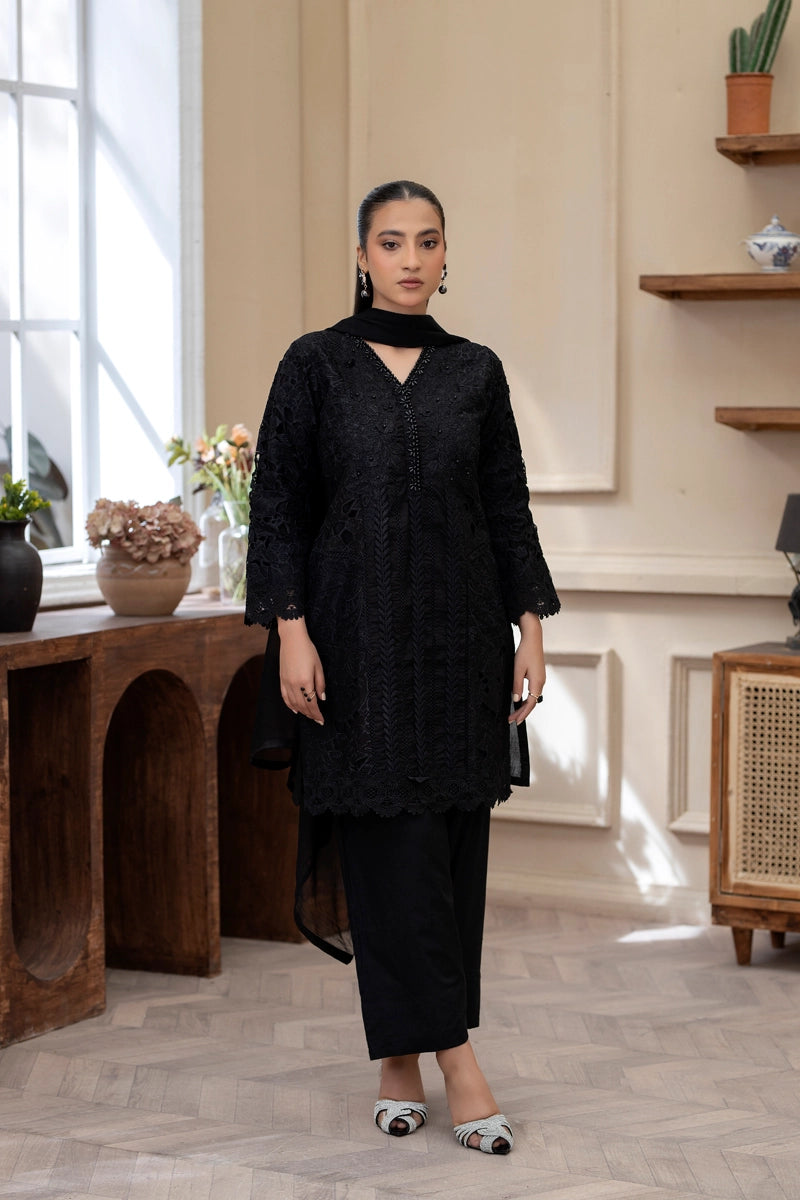Maria B Inspired Ladies Farshi Salwar Black Chikan Kari Mummy & Me Eid Outfit - Desi Posh