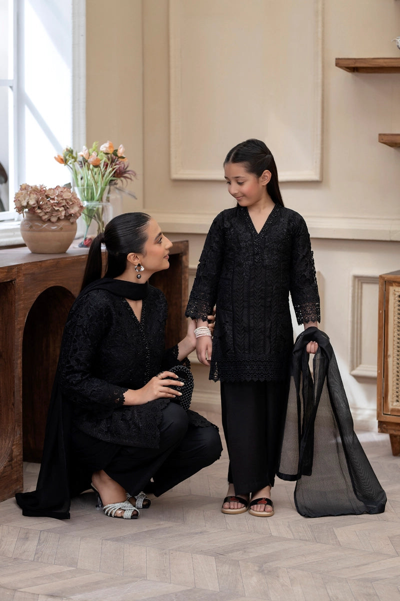 Maria B Inspired Ladies Farshi Salwar Black Chikan Kari Mummy & Me Eid Outfit - Desi Posh