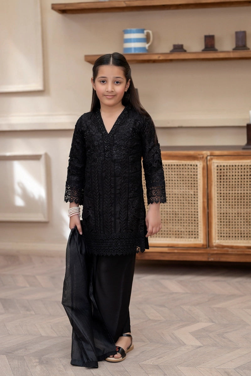 Maria B Inspired Girls Black Chikan Kari Mummy & Me Eid Outfit - Desi Posh