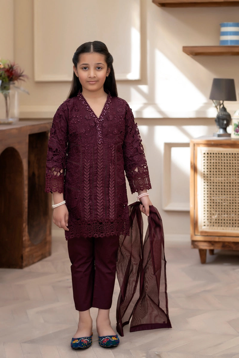 Maria B Inspired Girls Purple Chikan Kari Mummy & Me Eid Outfit - Desi Posh
