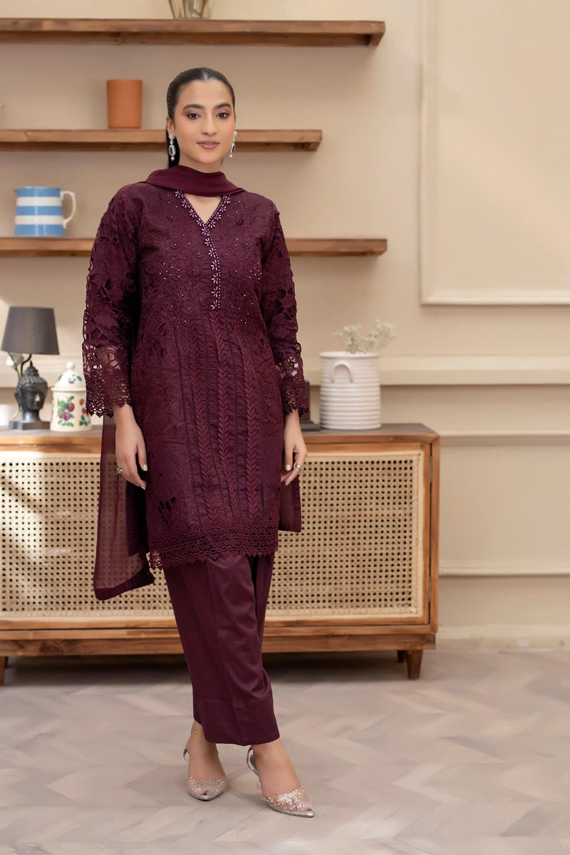 Maria B Inspired Ladies Farshi Salwar Purple Chikan Kari Mummy & Me Eid Outfit - Desi Posh