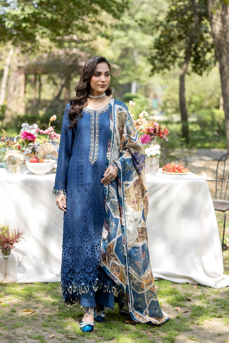 Ivana Luxury Teal Blue Chikan Kari Embroidered Desi Eid Outfit SIG19 - Desi Posh
