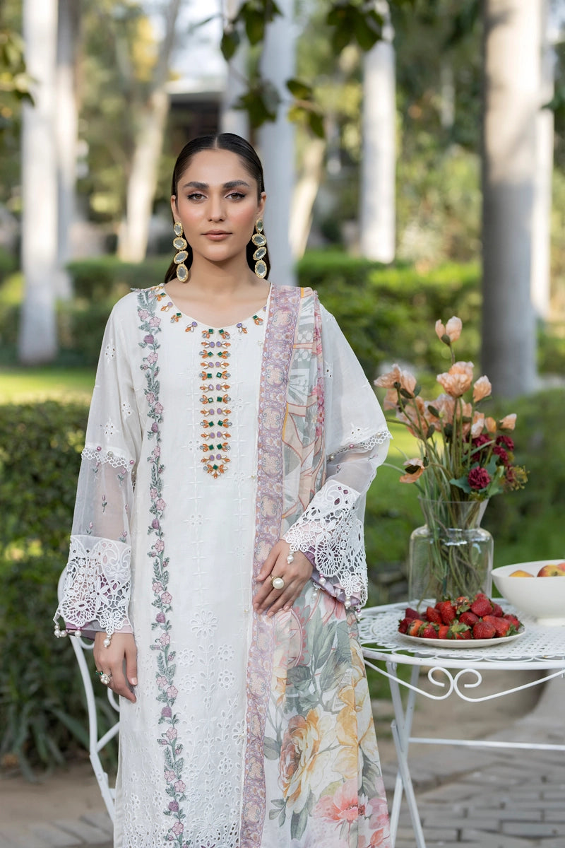 Ivana Luxury White Chikan Kari Embroidered Desi Eid Outfit SIG13 - Desi Posh