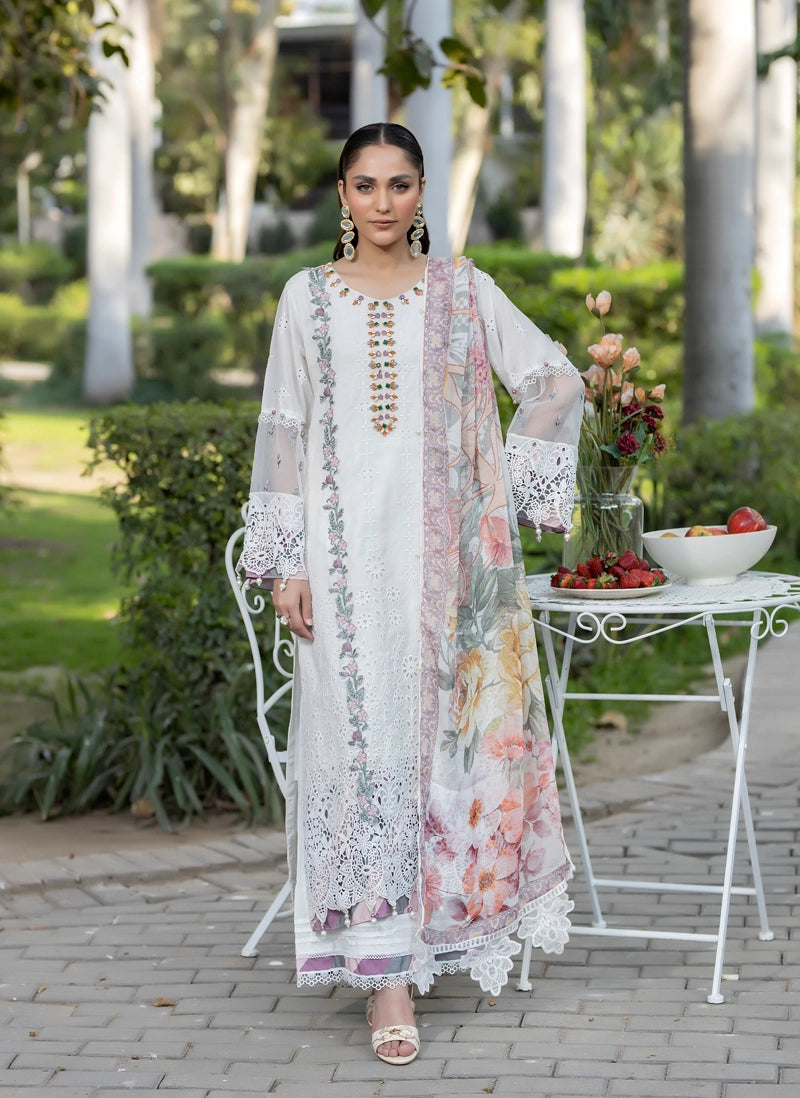 Ivana Luxury White Chikan Kari Embroidered Desi Eid Outfit SIG13 - Desi Posh