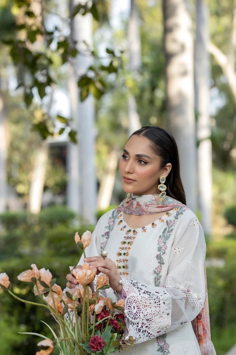 Ivana Luxury White Chikan Kari Embroidered Desi Eid Outfit SIG13 - Desi Posh