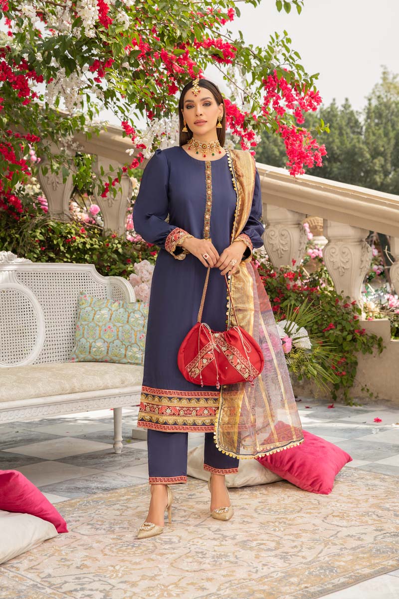 Ivana Mummy & Me Ladies Blue Eid Outfit With clutch Bag 2363 - Desi Posh