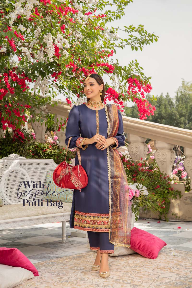 Ivana Mummy & Me Ladies Blue Eid Outfit With clutch Bag 2363 - Desi Posh