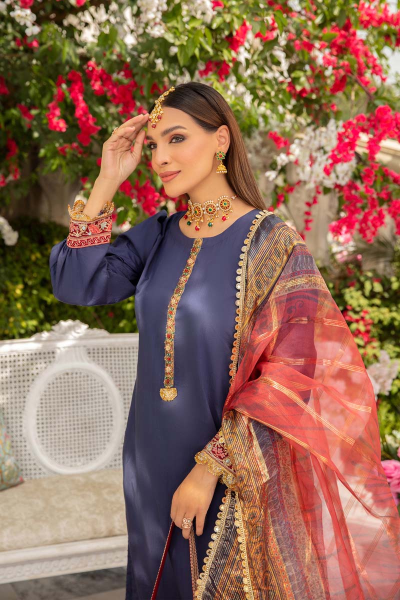 Ivana Mummy & Me Ladies Blue Eid Outfit With clutch Bag 2363 - Desi Posh