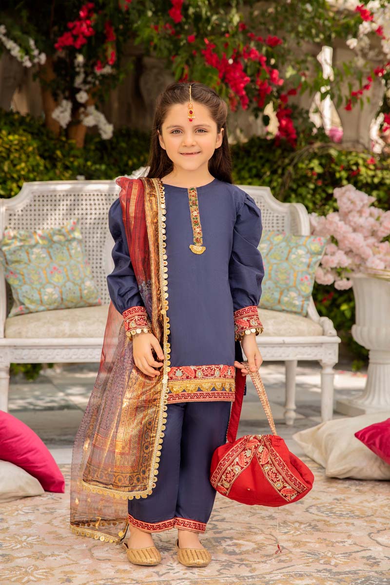 Ivana Mummy & Me Kids Blue Eid Outfit With clutch Bag 2363K - Desi Posh