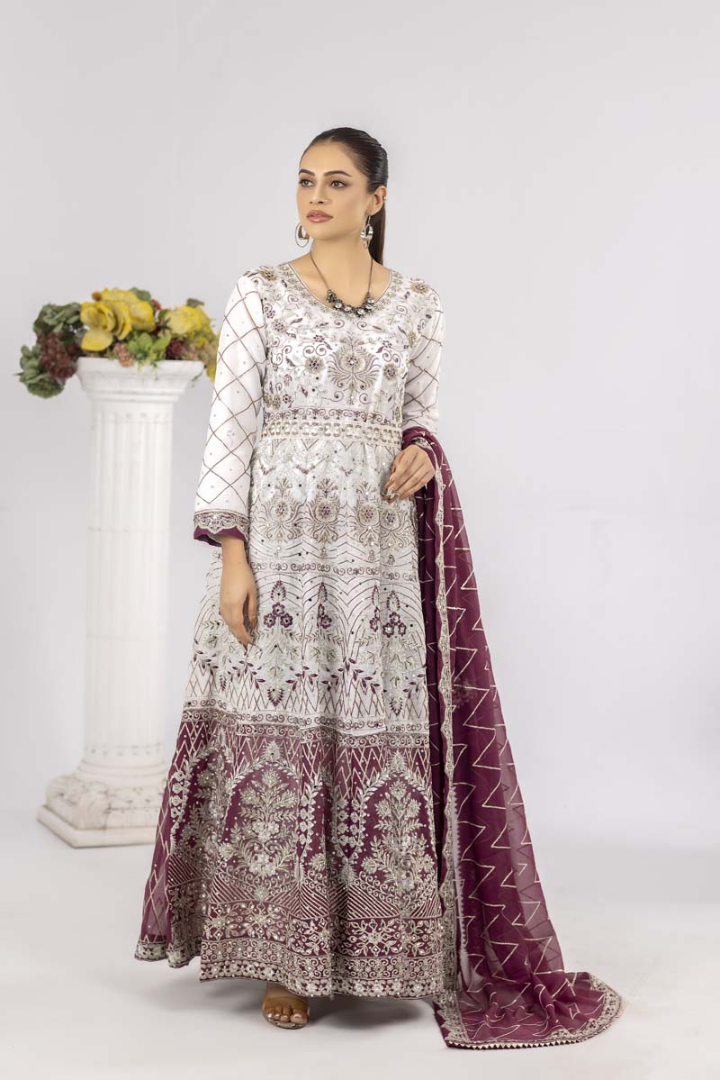 Simrans Formal White Ladies Long Gown Suit - Desi Posh