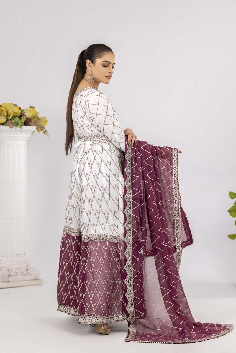 Simrans Formal White Ladies Long Gown Suit - Desi Posh