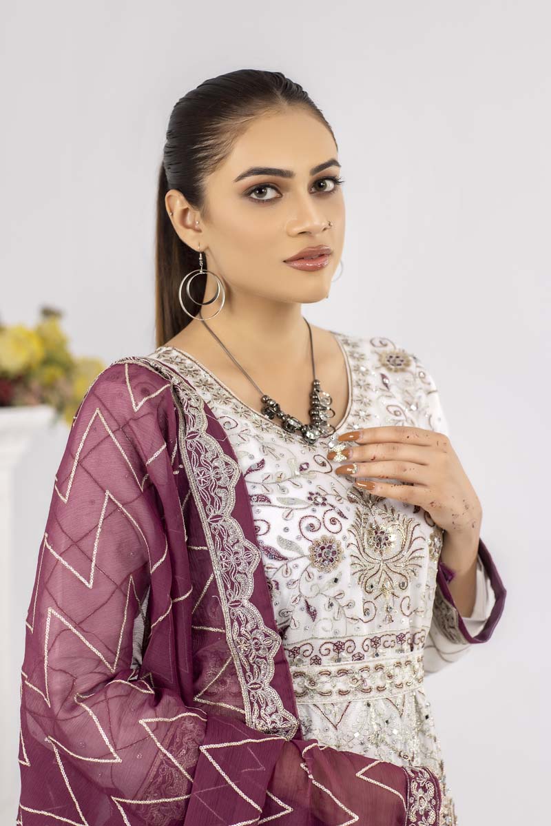 Simrans Formal White Ladies Long Gown Suit - Desi Posh