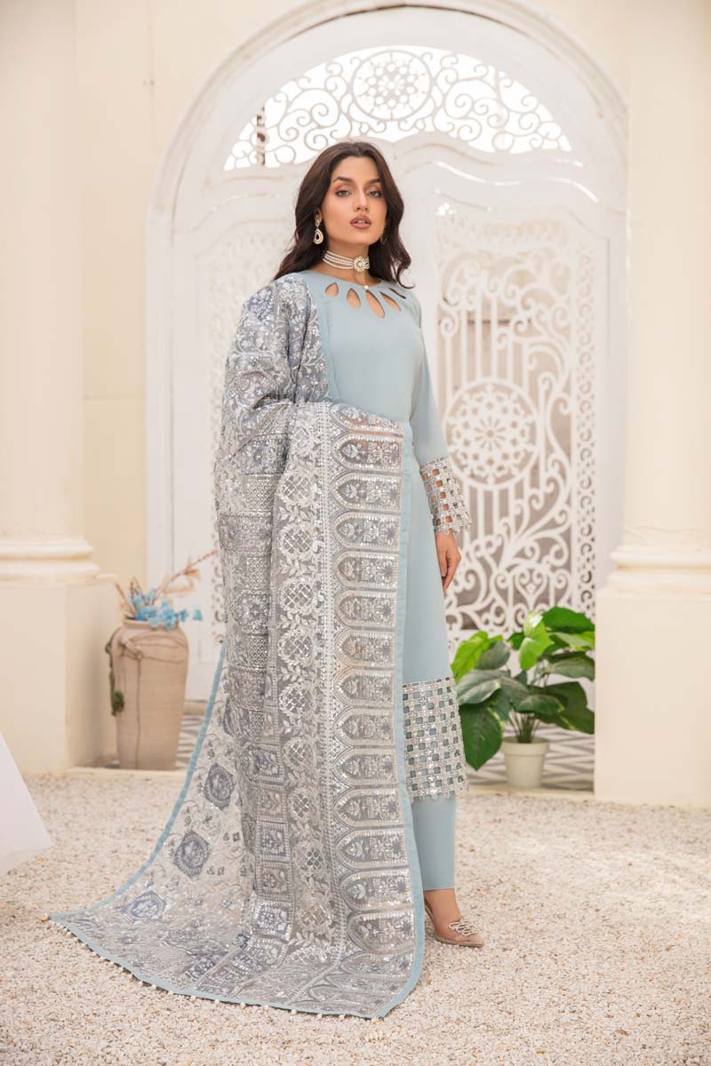 Ivana Luxury Lawn Suit With Heavy Embroidered Net Dupatta - Desi Posh