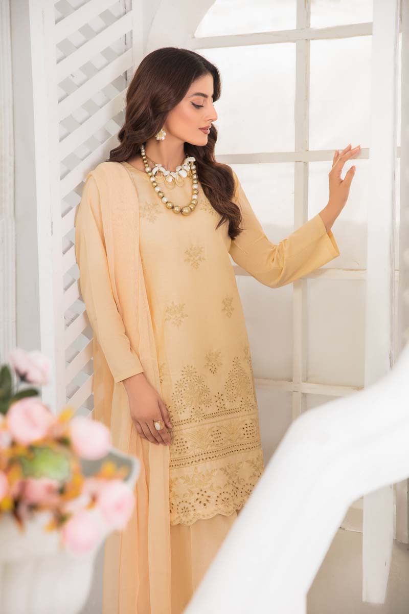 Soraya 3 Piece Short Kameez Embroidered Cream Palazzo Suit 22 - Desi Posh