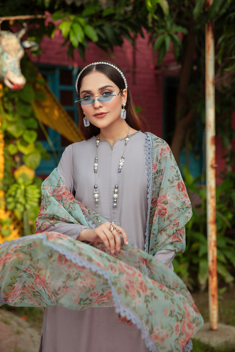 Nakhra 3 Piece Lawn Suit with Net Dupatta DC01 - Desi Posh
