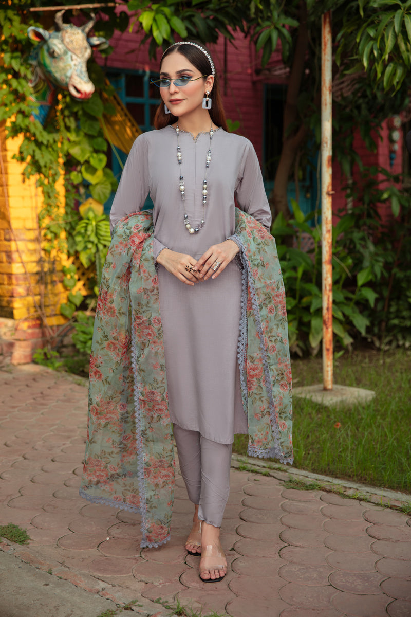 Nakhra 3 Piece Lawn Suit with Net Dupatta DC01 - Desi Posh
