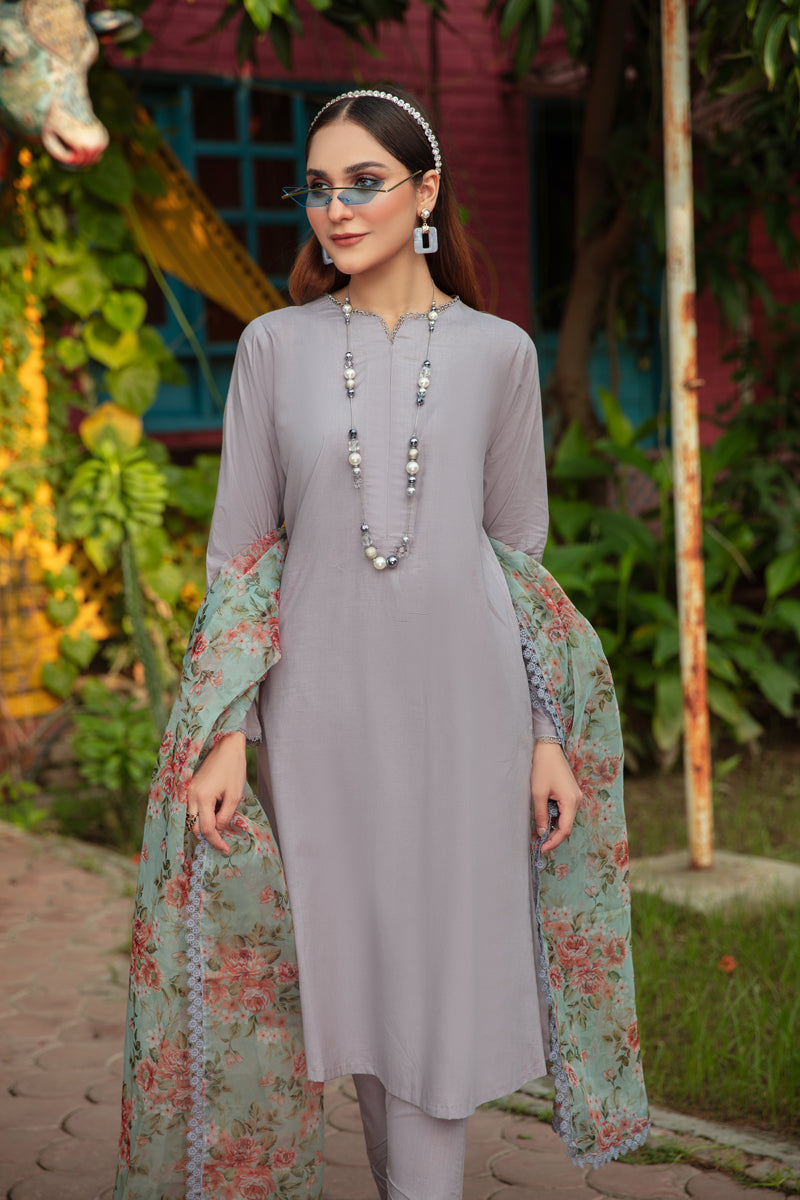 Nakhra 3 Piece Lawn Suit with Net Dupatta DC01 - Desi Posh
