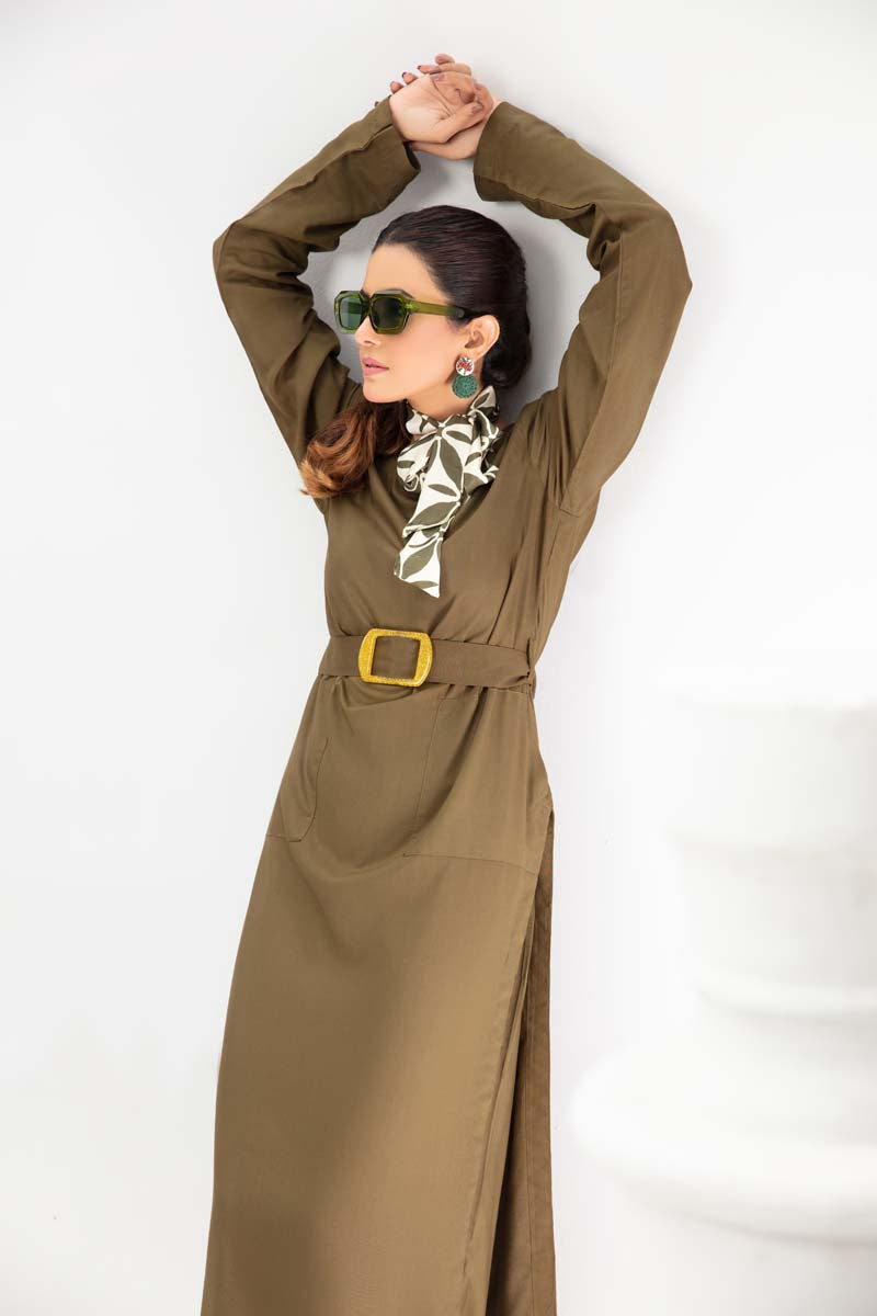 Vogue By Simrans 3 Piece Linen Outfit Mehndi DC01 - Desi Posh