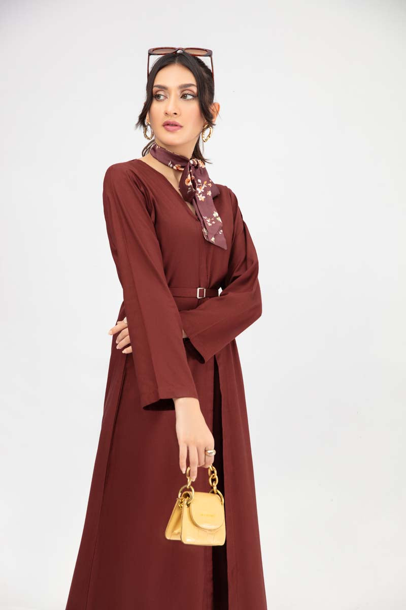 Vogue By Simrans 3 Piece Linen Outfit Brown DC02 - Desi Posh