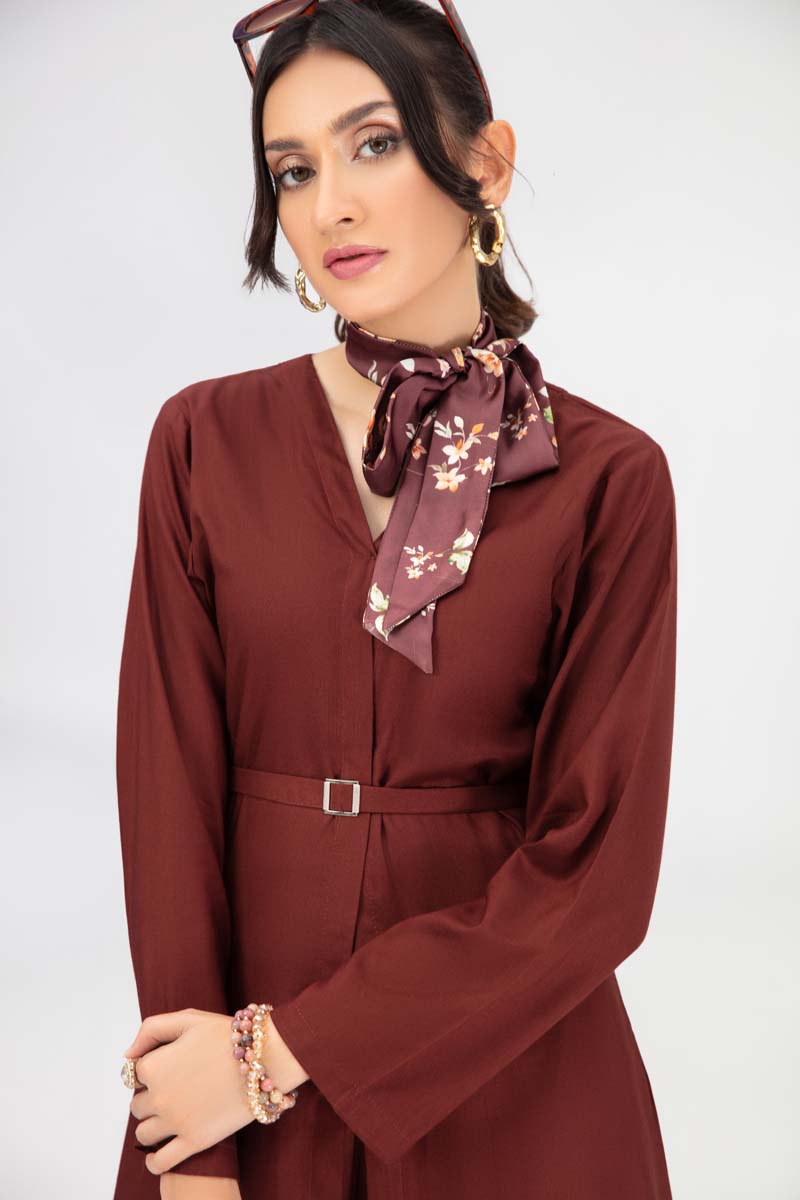 Vogue By Simrans 3 Piece Linen Outfit Brown DC02 - Desi Posh