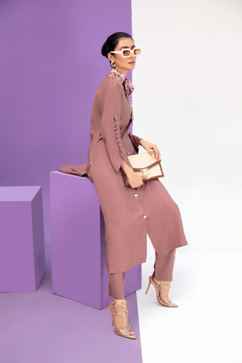 Vogue By Simrans 3 Piece Linen Outfit Mauve DC03 - Desi Posh