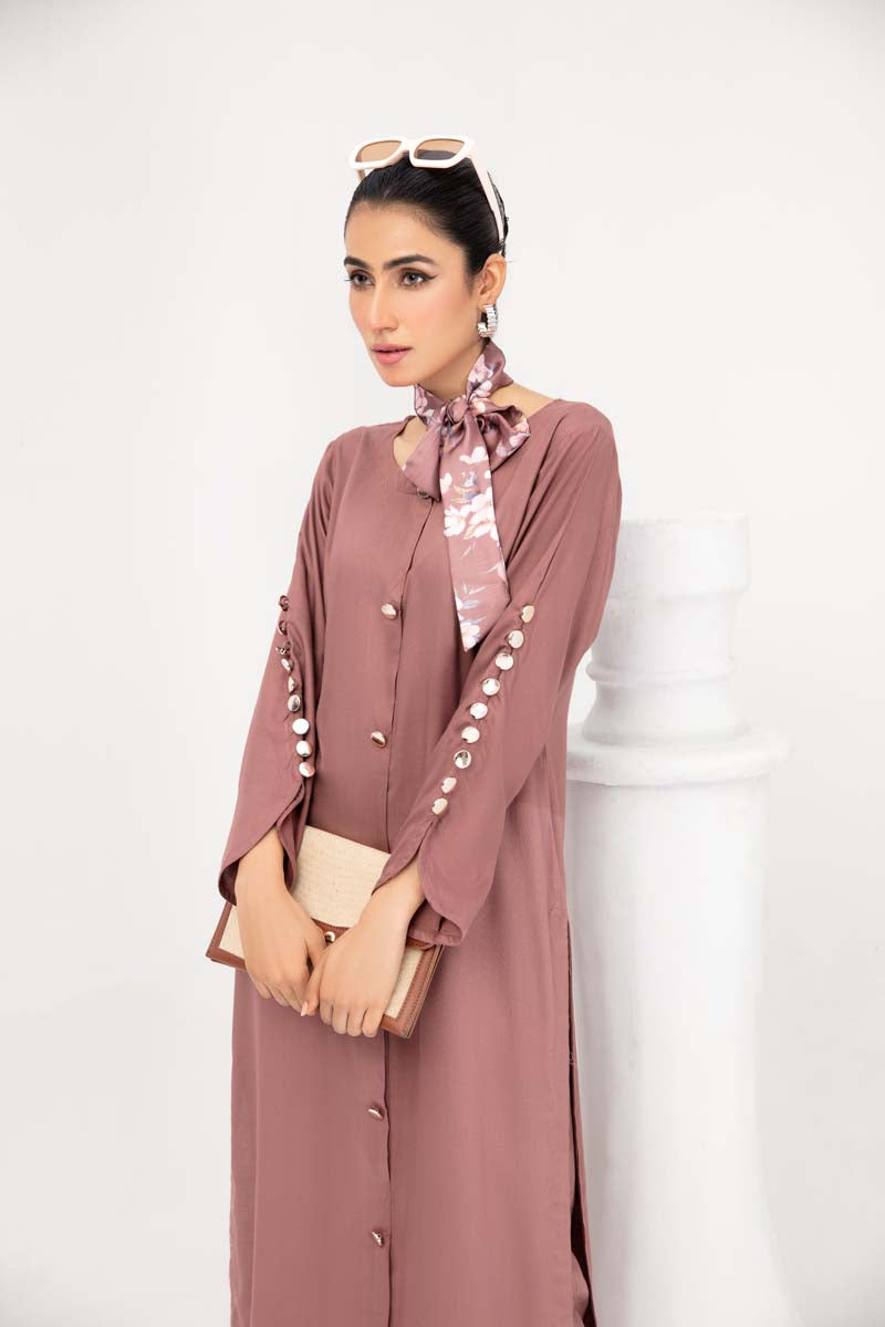 Vogue By Simrans 3 Piece Linen Outfit Mauve DC03 - Desi Posh