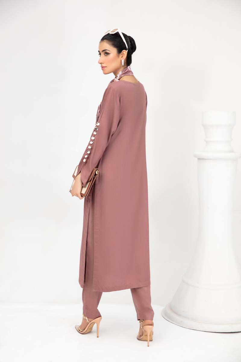Vogue By Simrans 3 Piece Linen Outfit Mauve DC03 - Desi Posh