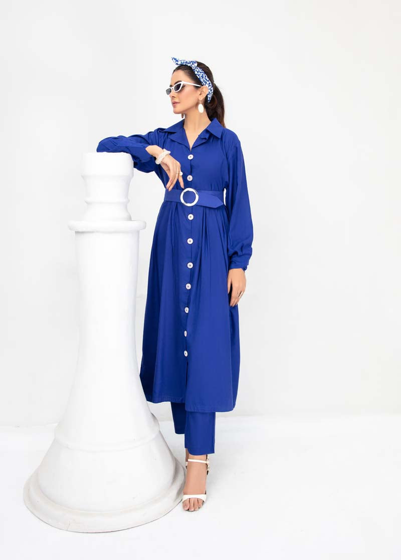 Vogue By Simrans 3 Piece Linen Outfit Blue BLC06 - Desi Posh