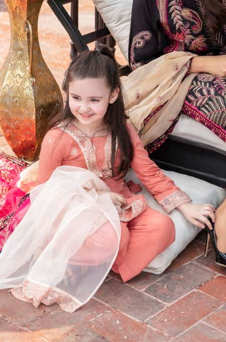 Fiesta Mother & Daughter Kids Readymade Peach Lawn Outfit - Desi Posh