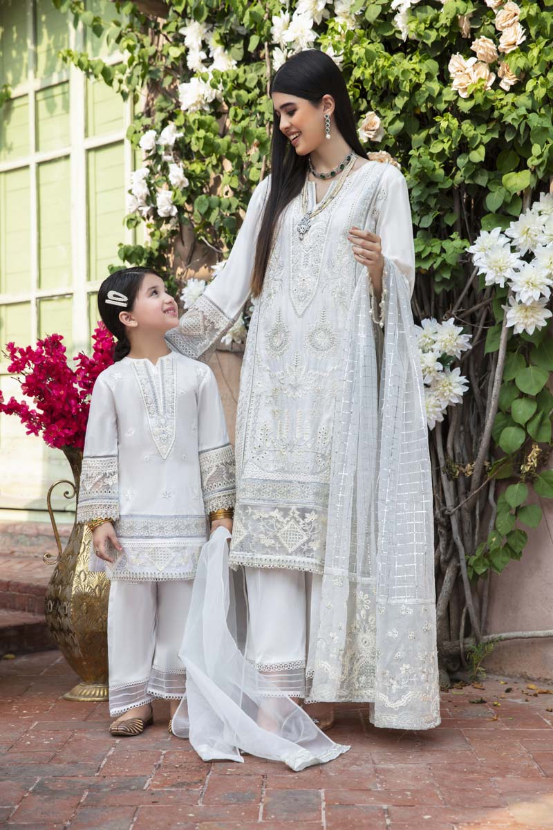 Fiesta Mother & Daughter Kids Readymade White Lawn Outfit - Desi Posh