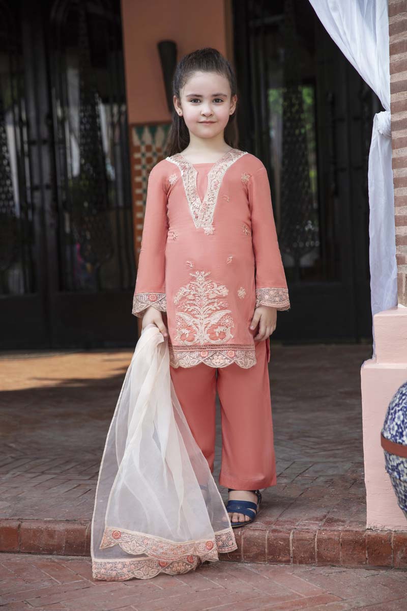 Fiesta Mother & Daughter Kids Readymade Peach Lawn Outfit - Desi Posh