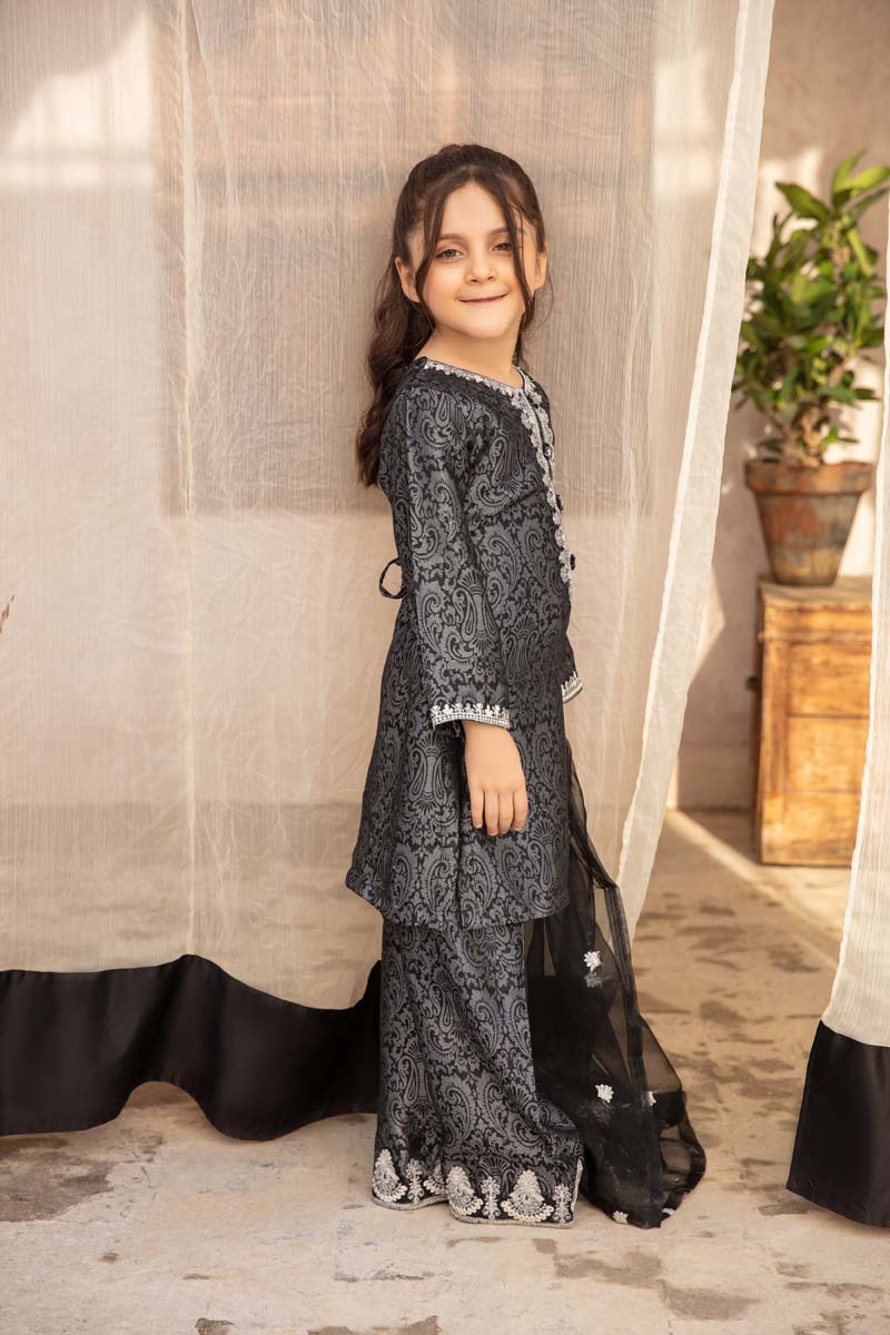 Simrans Jacquard Mummy & Me Kids Eid suit Black - Desi Posh